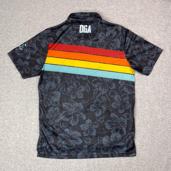Oahu Golf OGA Mens M Polo Shirt Hibiscus All Over Print - Picture 4 of 13
